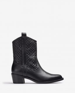 Unisa Mujer Botín cowboy con picados - Negro Unisa Mujer Botín cowboy con picados - Negro