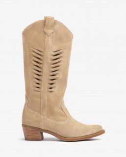 Unisa Mujer Bota cowboy con detalle en la caña - Beige Unisa Mujer Bota cowboy con detalle en la caña - Beige